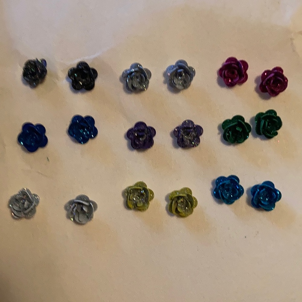Glittery Rose Earrings- 9 pairs